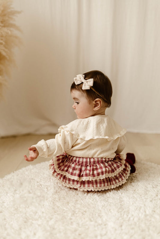 RED CREAM COTTON FRILLED BLOOMERS