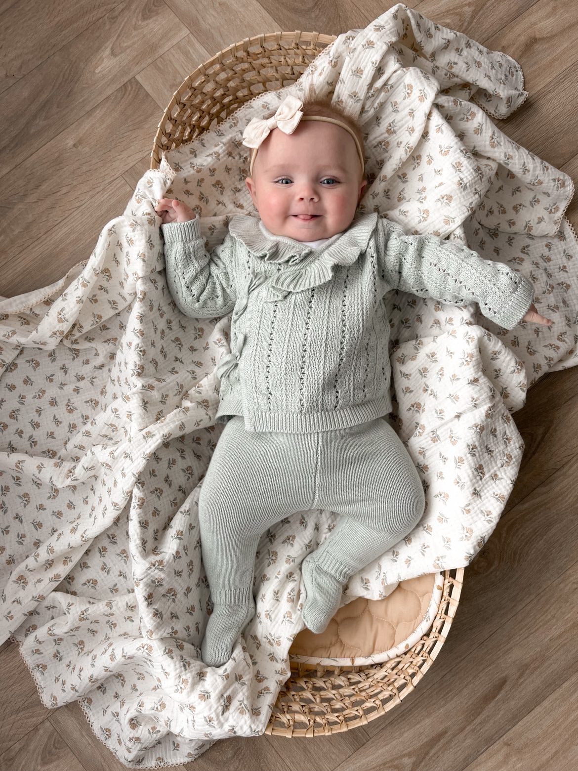 DUSKY SAGE SOFT KNIT BOW WRAP TWO PIECE