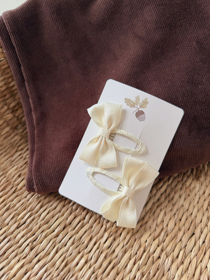 SATIN BOW PIGTAIL SET - CHAMPAGNE