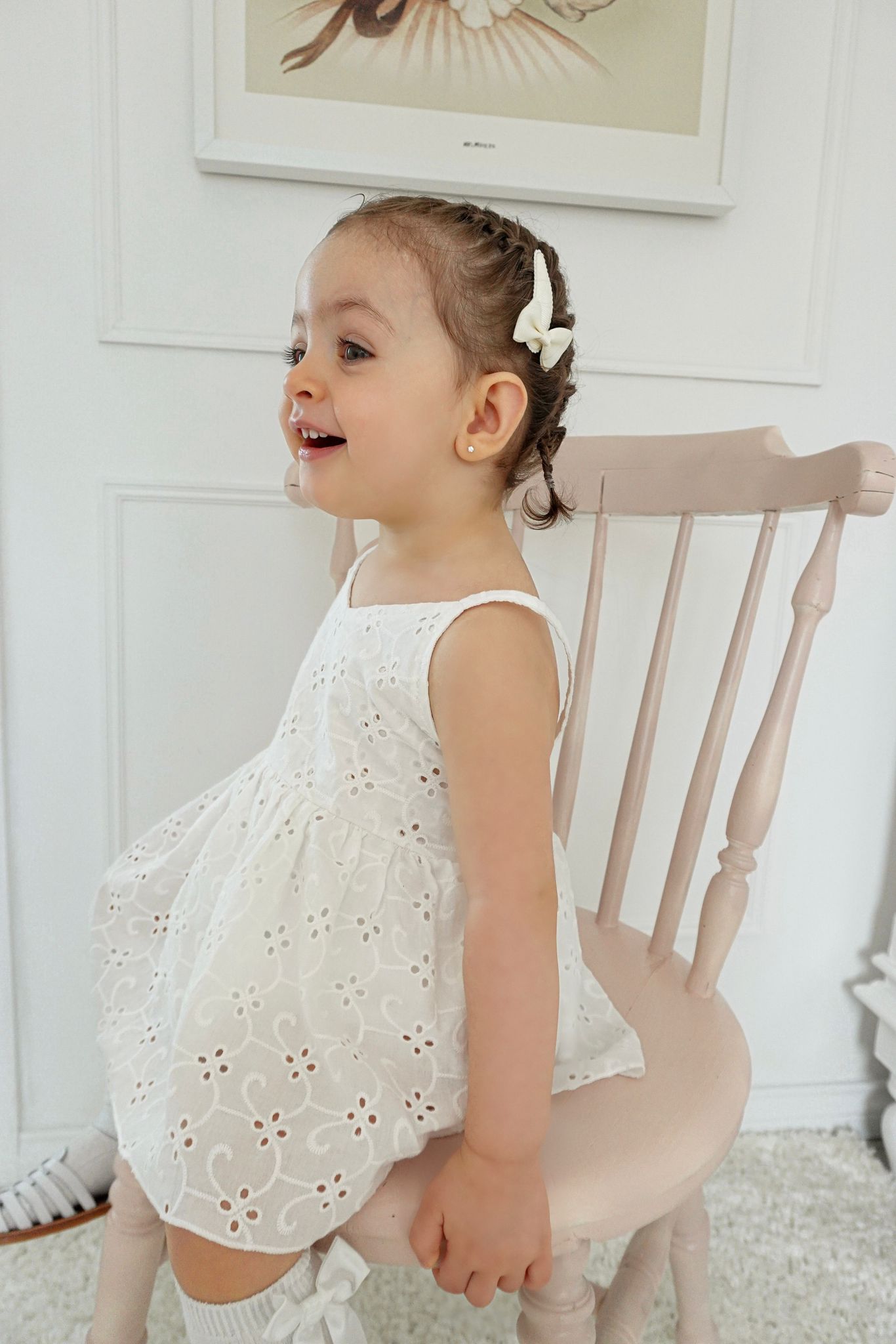 White Broderie Cotton Skirted Romper image 8