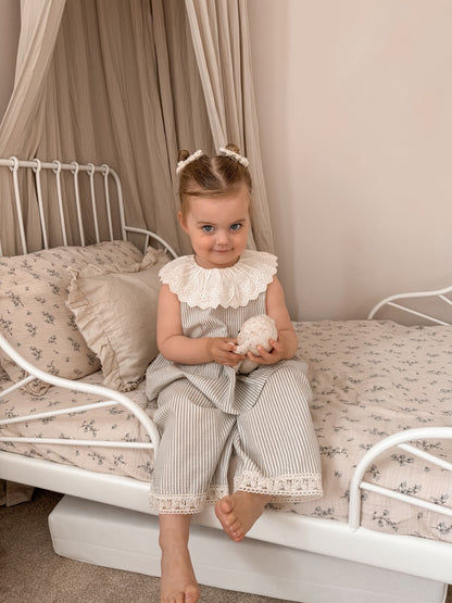 NEUTRAL STRIPE CO-ORD WITH FRILLED COLLAR
