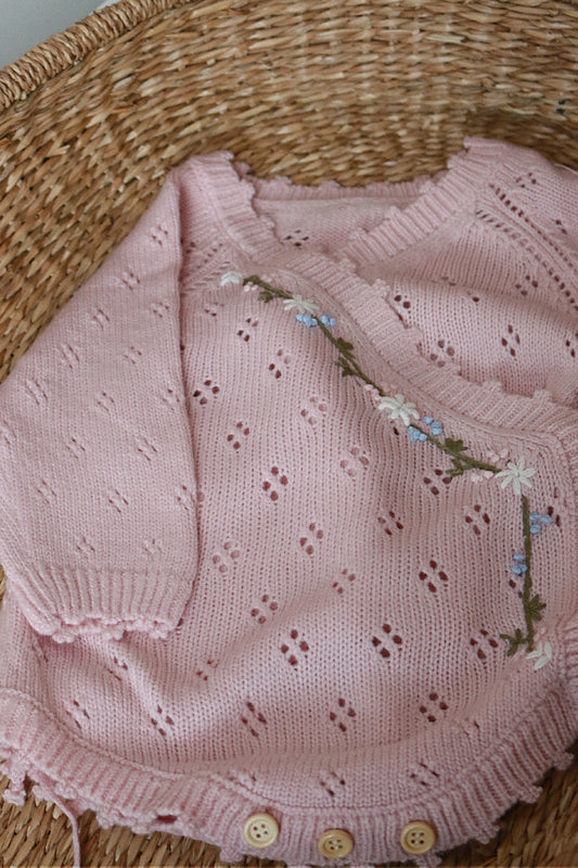 Floral Embroidery Pointelle Wrap Romper image 0