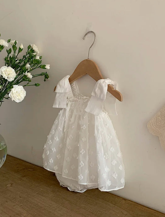 White Bow Strap Pearl Romper image 0