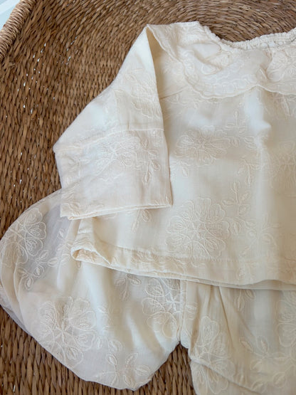 FLORAL BRODERIE COTTON BLOUSE & BLOOMER