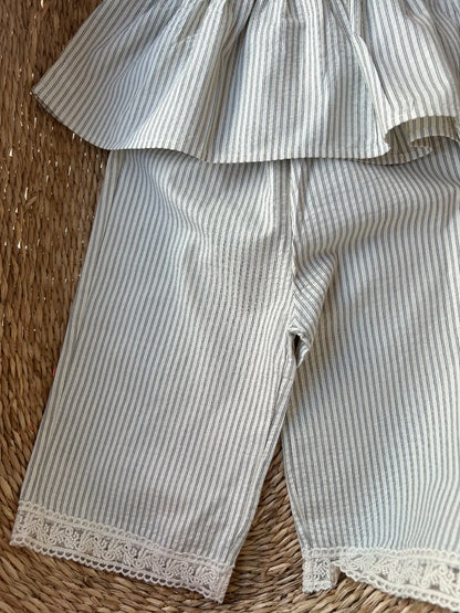 NEUTRAL STRIPE CO-ORD WITH FRILLED COLLAR