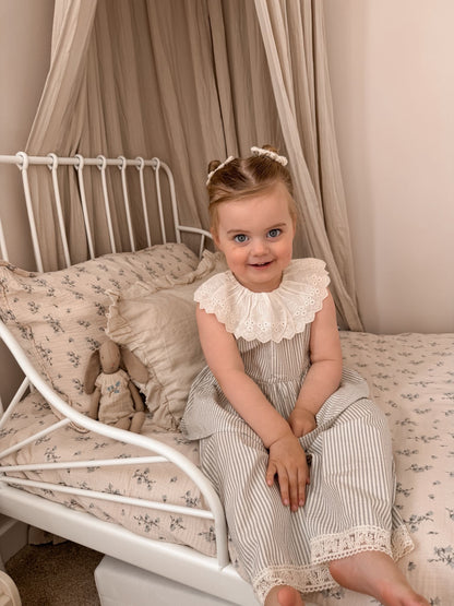 NEUTRAL STRIPE CO-ORD WITH FRILLED COLLAR