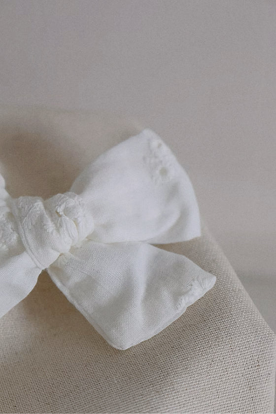 BRODERIE PIGTAIL BOW SET - WHITE/ROSE