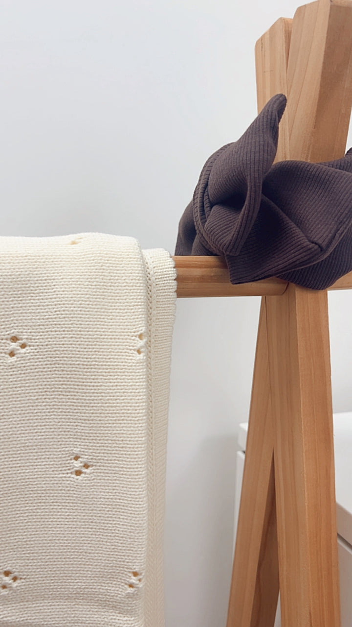 Soft Knit Pointelle Blanket - Mocha/Cream image 6