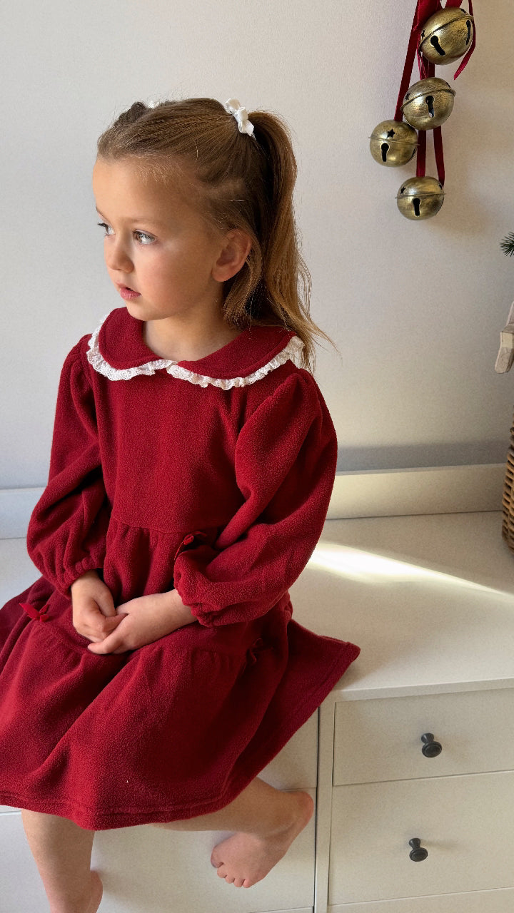 HOLLY BERRY FLEECE TIERED DRESS