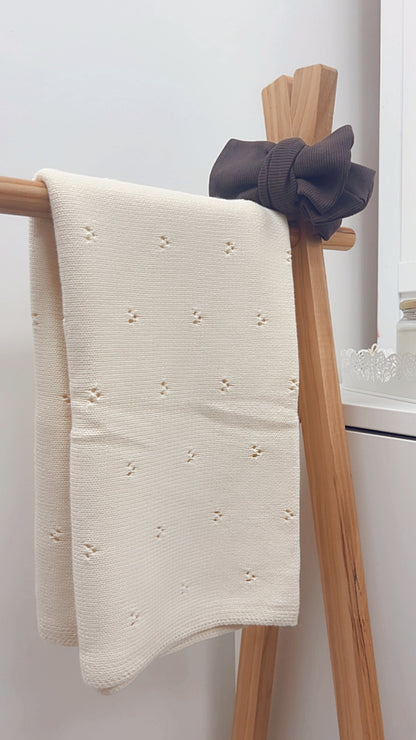 Soft Knit Pointelle Blanket - Mocha/Cream image 5