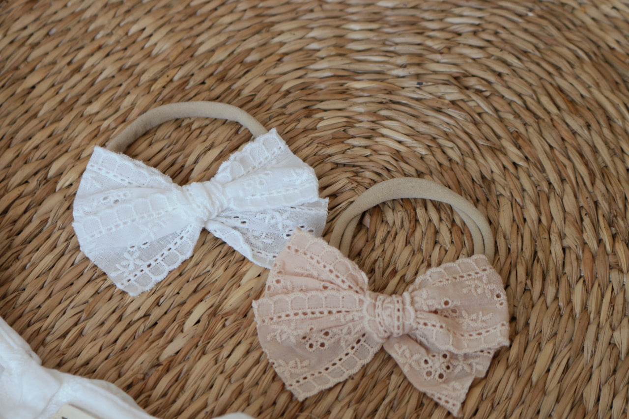 BRODERIE HEADBAND BOW S- 2 COLOURS