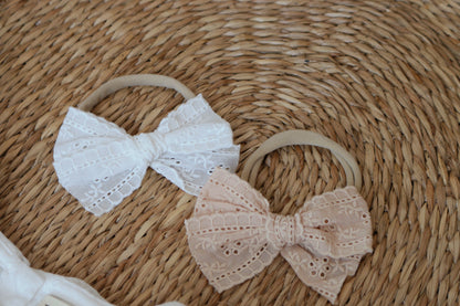 BRODERIE HEADBAND BOW S- 2 COLOURS
