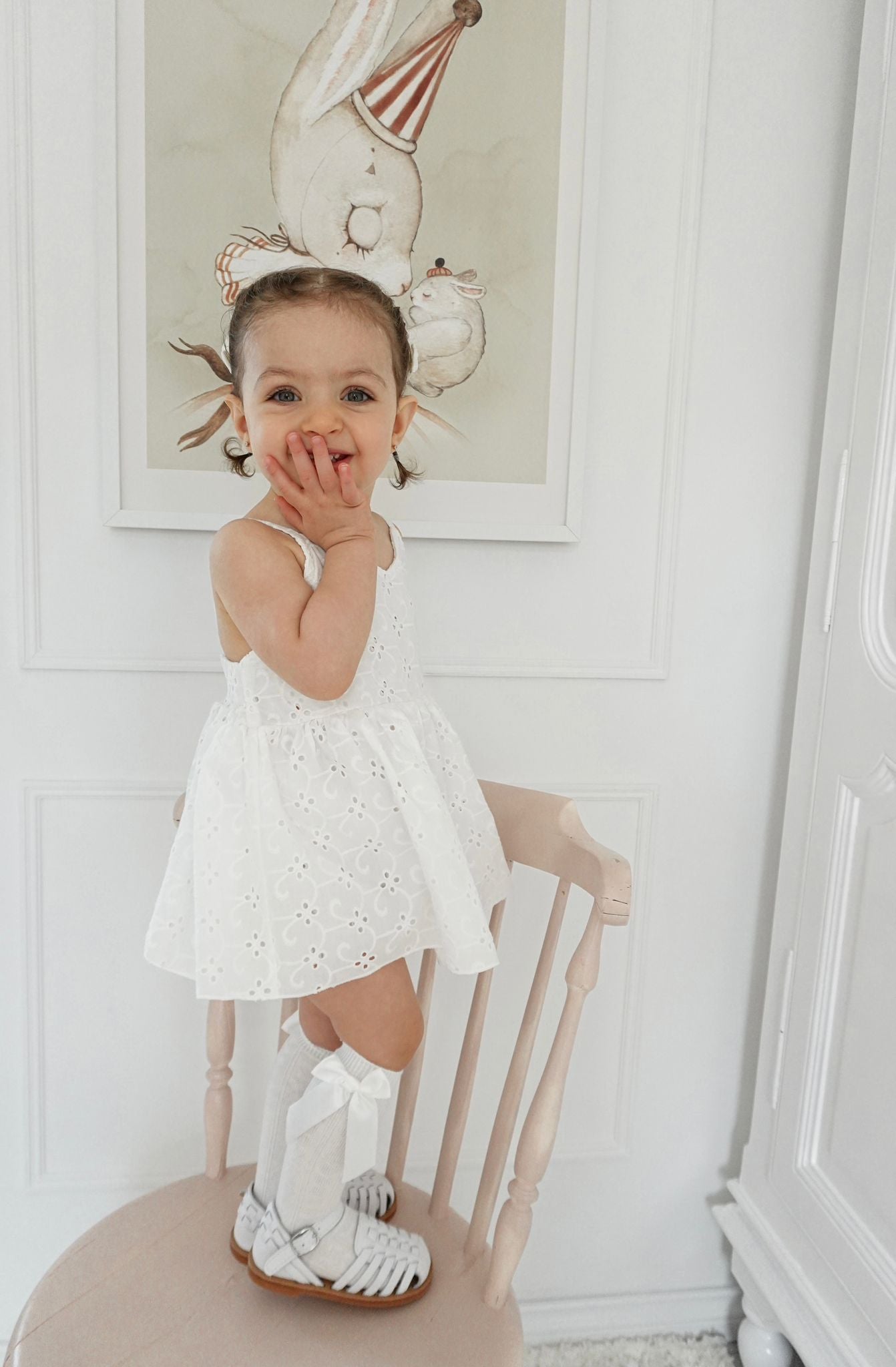 White Broderie Cotton Skirted Romper image 11