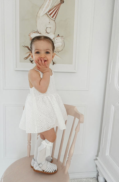 White Broderie Cotton Skirted Romper image 11