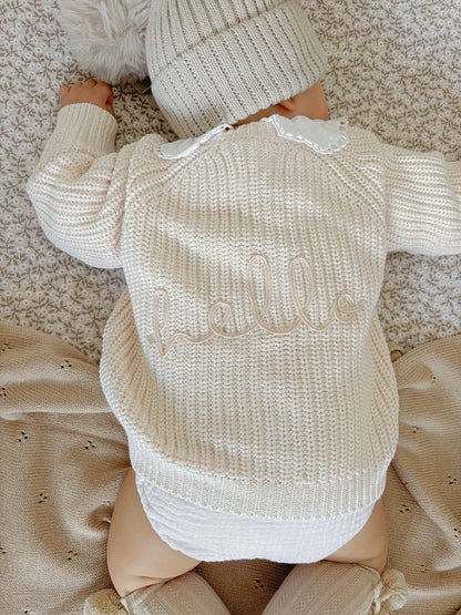 'Hello' Soft Knit Oatmeal Cardigan image 0