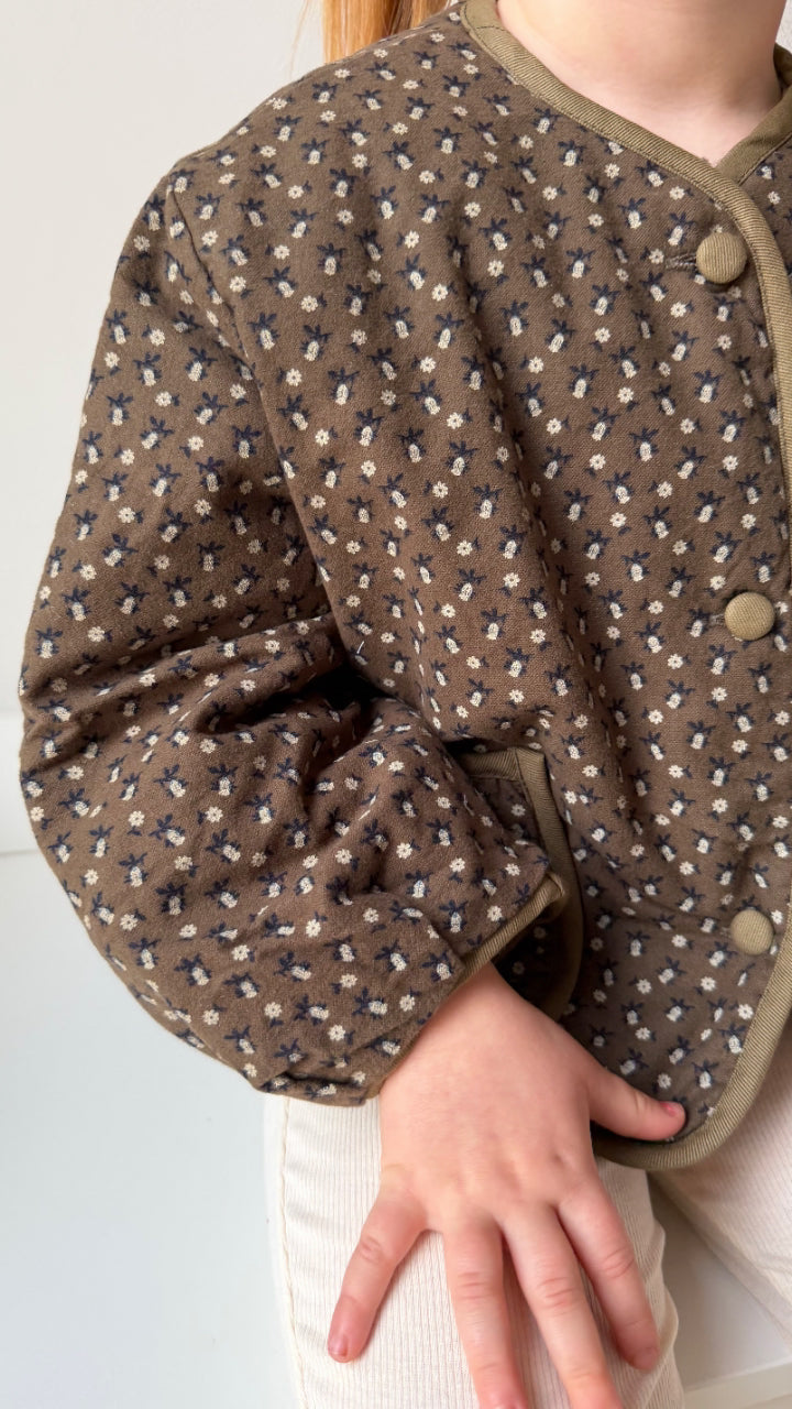 CHOCOLATE FLORAL PRINT QUILTED JACKET