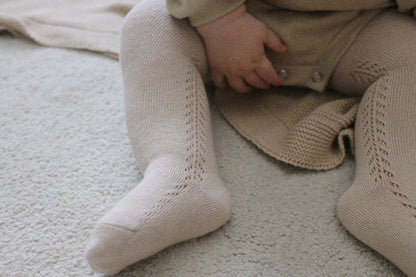 COTTON BLEND SIDE OPENWORK TIGHTS - BISCUIT