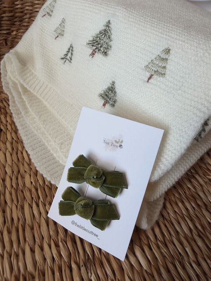 VELVET PETIT BOW SET - FERN GREEN