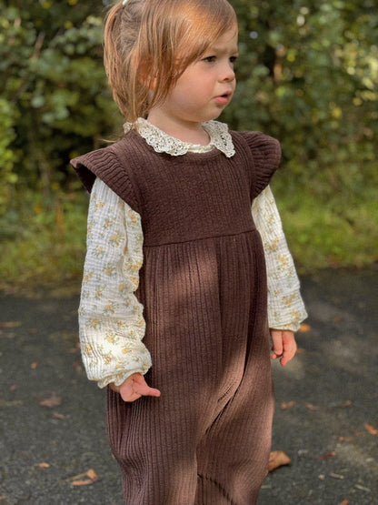 CHOCOLATE TIE BACK CORDUROY OVERALLS