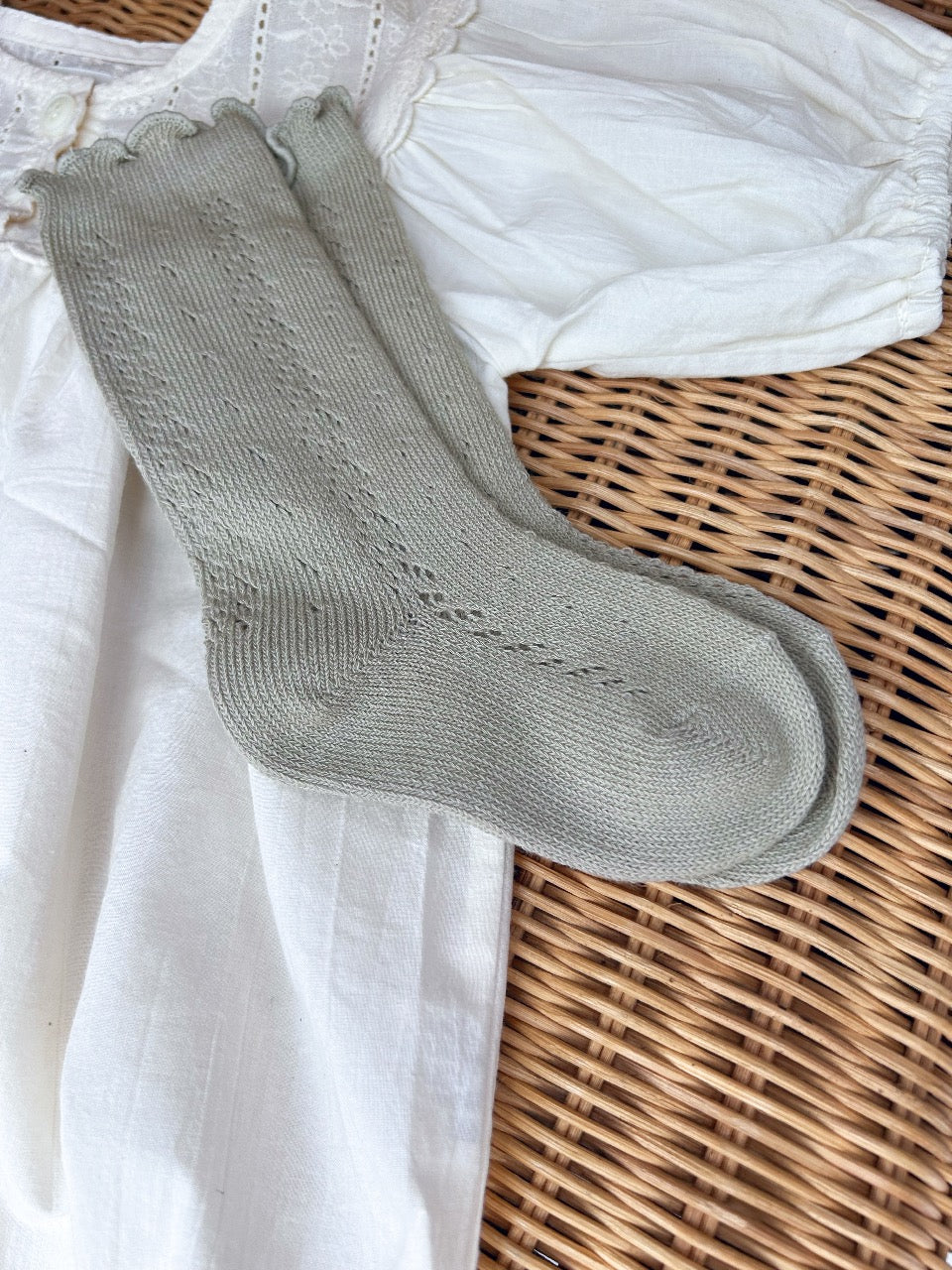 Moss Lettuce Edge Openwork Socks image 1