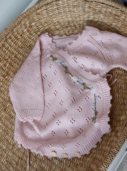 Floral Embroidery Pointelle Wrap Romper image 1