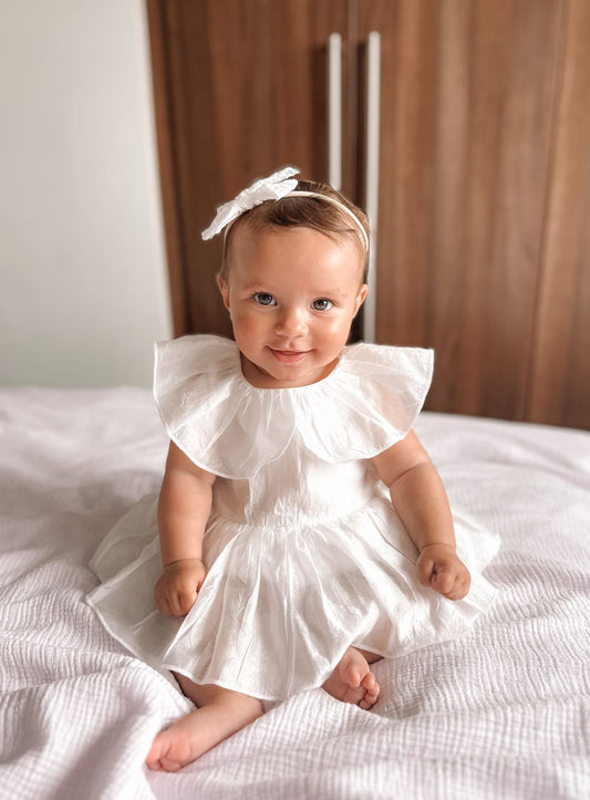 WHITE PETAL TUTU ROMPER