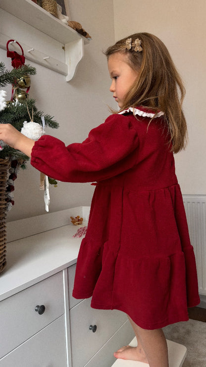 HOLLY BERRY FLEECE TIERED DRESS