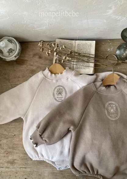 Monpetit Bebe Sweatshirt Floral Romper - Mocha image 0