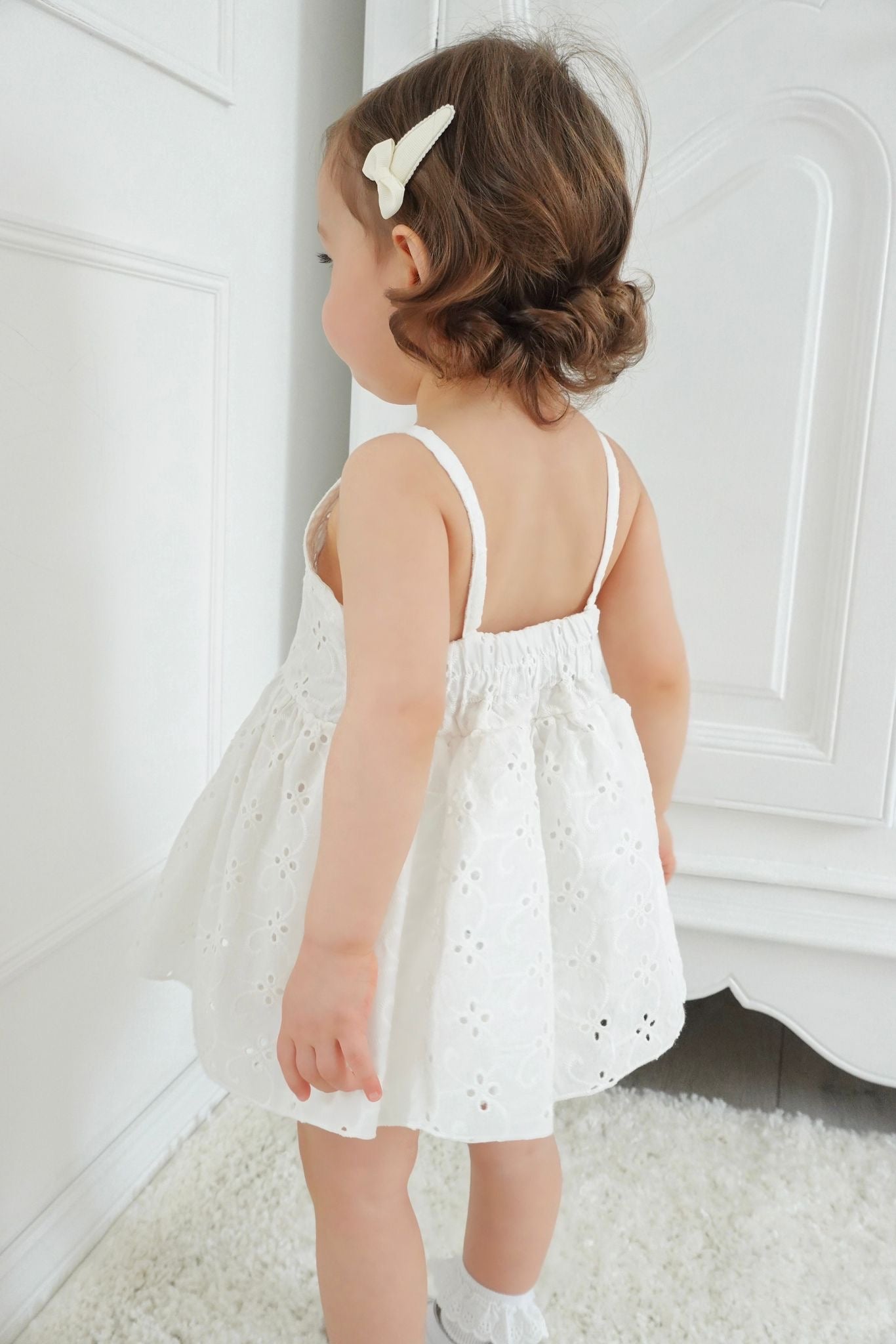 White Broderie Cotton Skirted Romper image 4