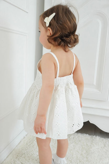 White Broderie Cotton Skirted Romper image 4