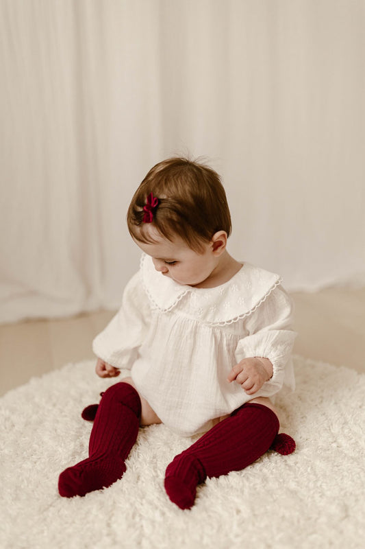 WHITE MUSLIN COTTON COLLARED ROMPER