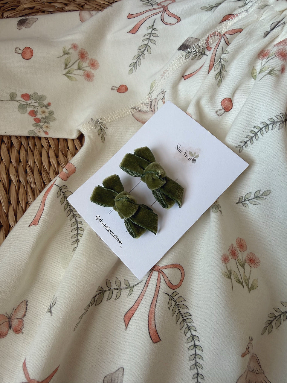 VELVET PETIT BOW SET - FERN GREEN