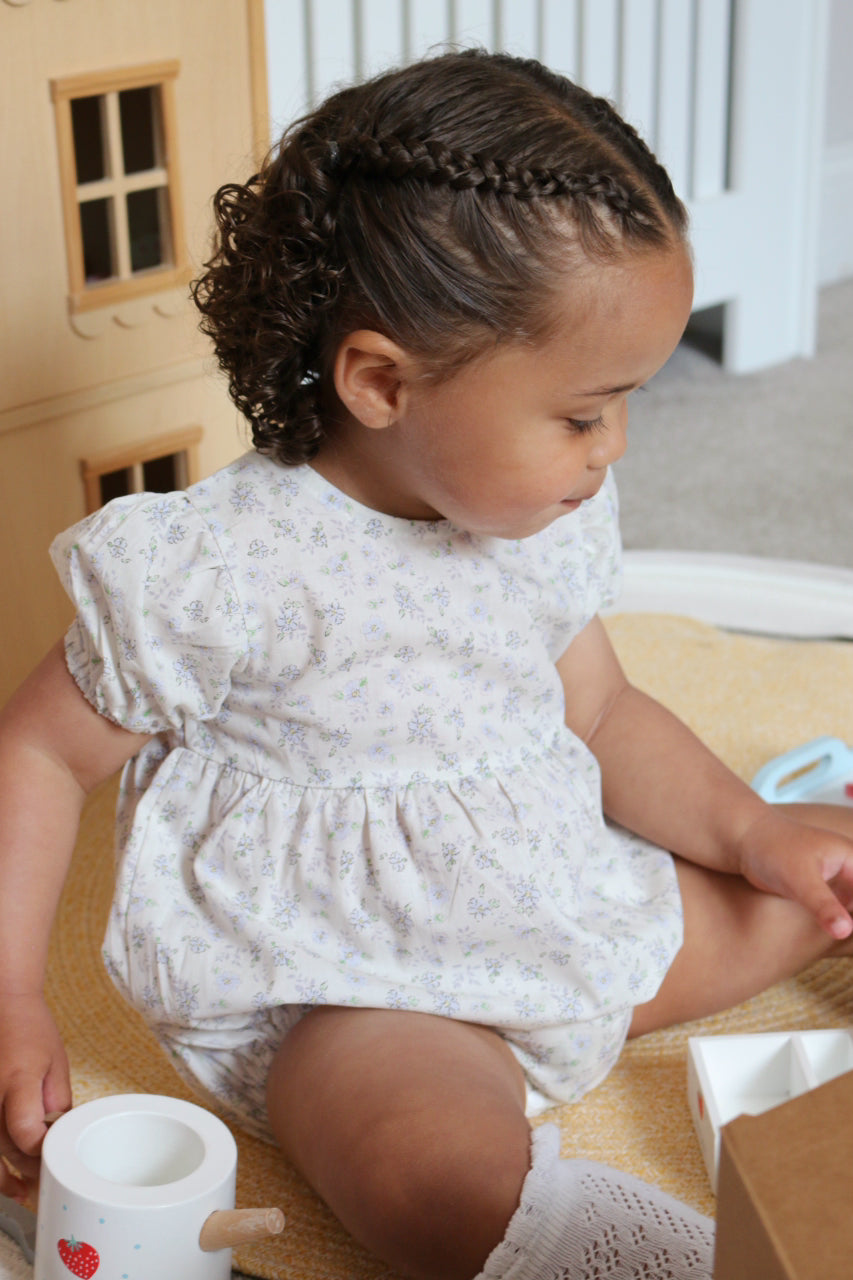 DAINTY BLUE FLORAL COTTON ROMPER
