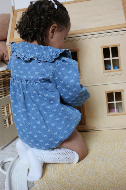 DENIM BOW COLLARED ROMPER