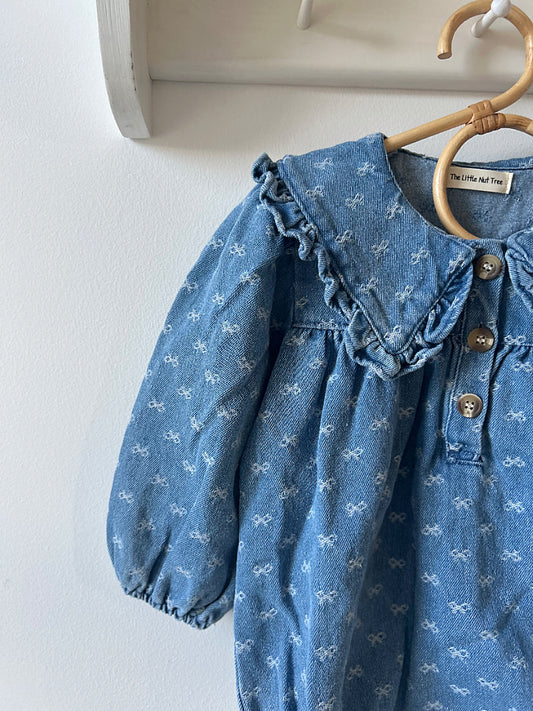 PRE-ORDER Denim Bow Collared Romper image 0