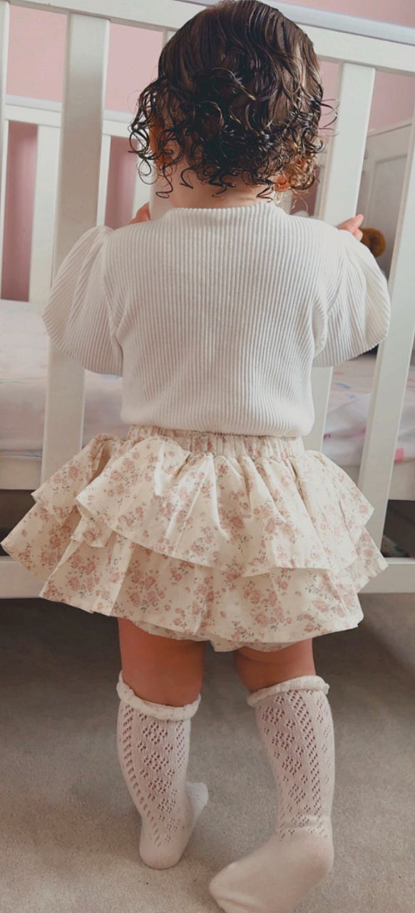 Ivory Openwork Ruffle Top Socks image 1