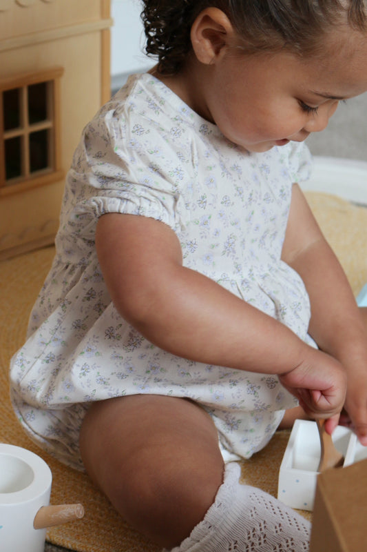 DAINTY BLUE FLORAL COTTON ROMPER