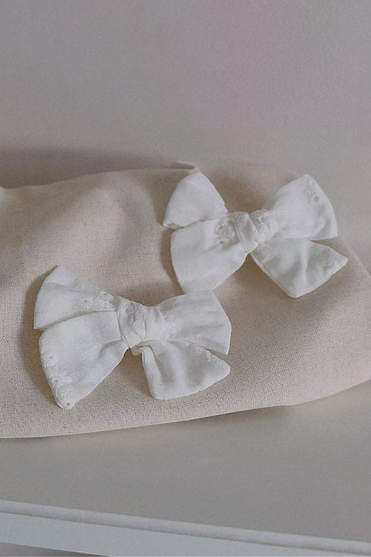 BRODERIE PIGTAIL BOW SET - WHITE/ROSE
