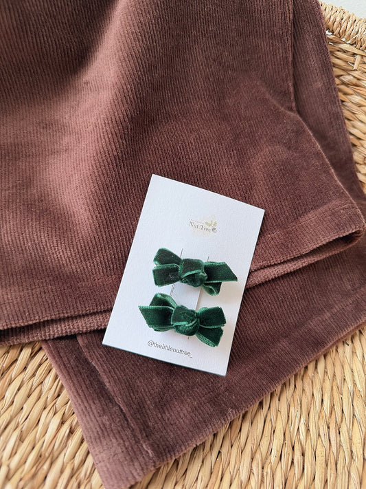 VELVET PETIT BOW SET - FOREST GREEN