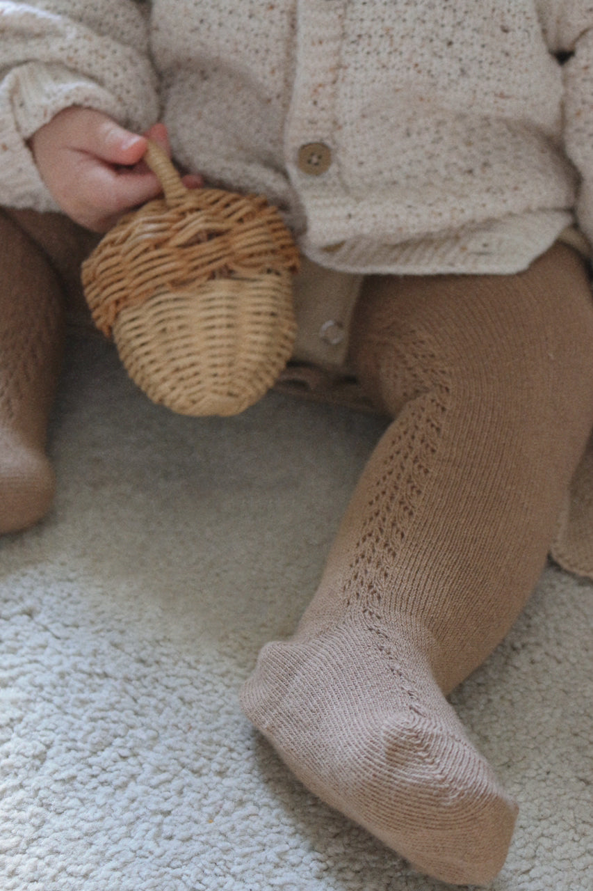 COTTON BLEND SIDE OPENWORK TIGHTS - MOCHA