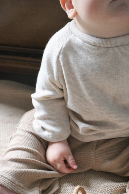 ULTRA SOFT KNIT RIBBED LOUNGE TOP - OATMEAL
