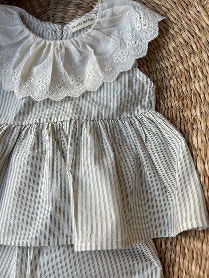 NEUTRAL STRIPE CO-ORD WITH FRILLED COLLAR