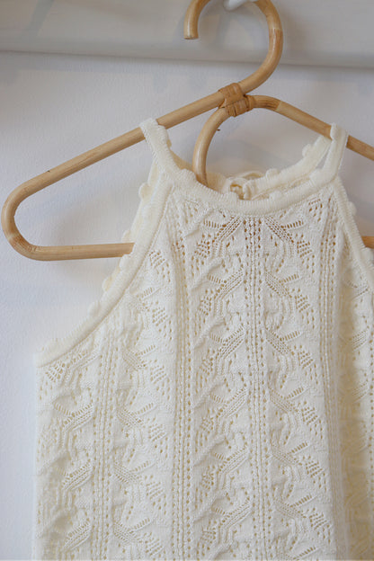 Cream Fine Knit Pointelle Strap Top image 4