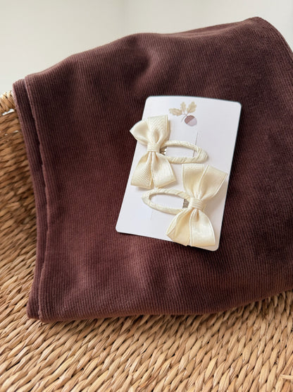 SATIN BOW PIGTAIL SET - CHAMPAGNE