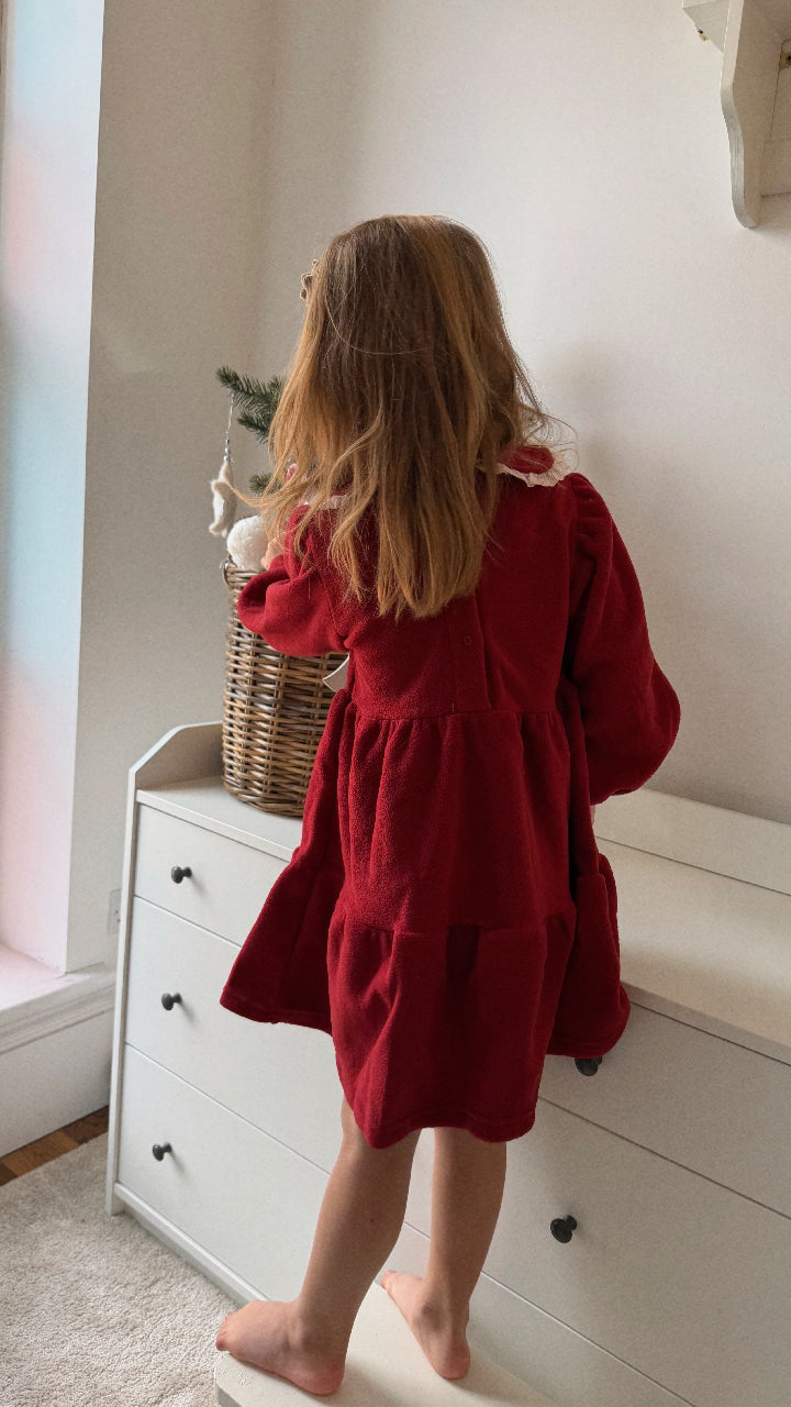 HOLLY BERRY FLEECE TIERED DRESS