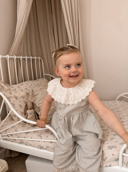 NEUTRAL STRIPE CO-ORD WITH FRILLED COLLAR