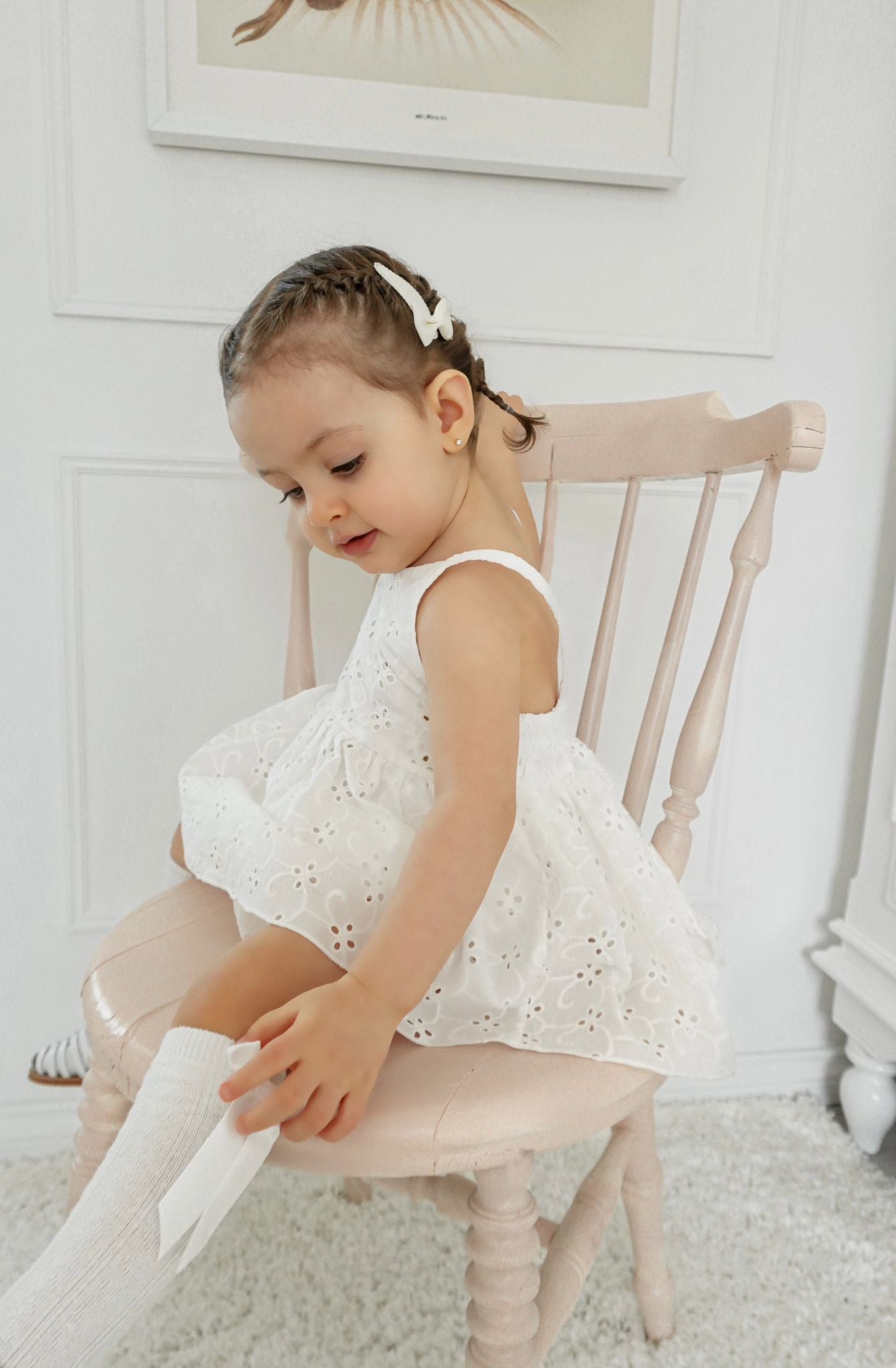 White Broderie Cotton Skirted Romper image 1