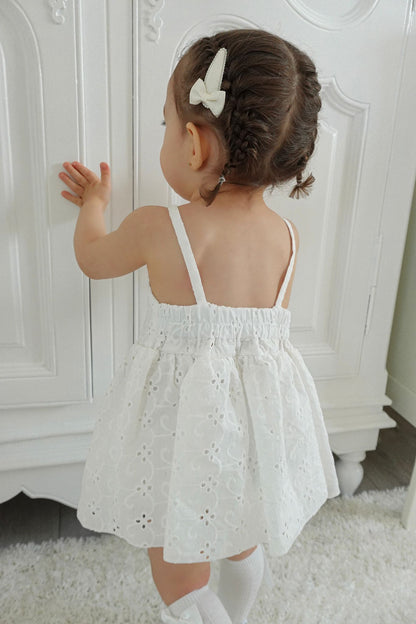 White Broderie Cotton Skirted Romper image 12