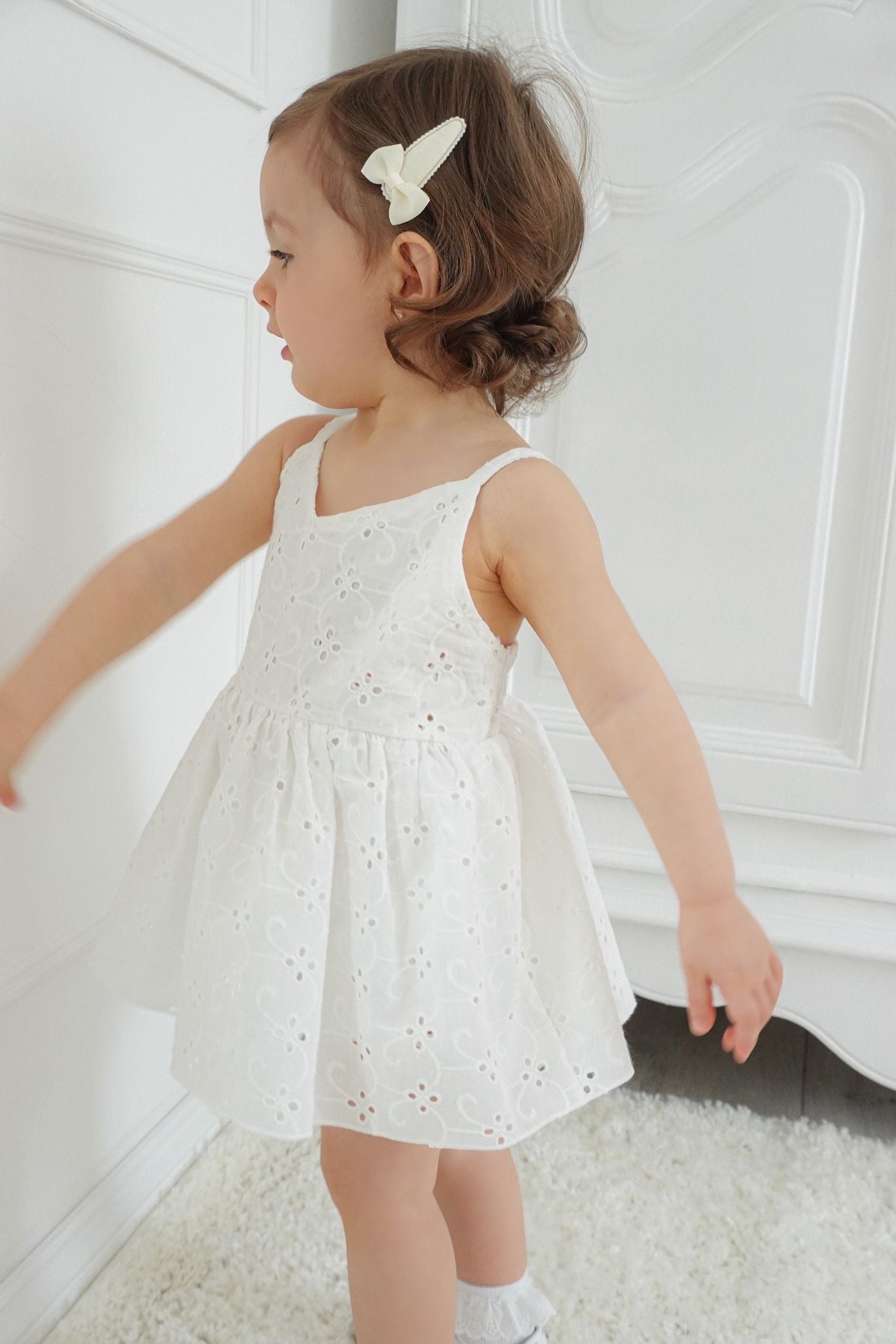 White Broderie Cotton Skirted Romper image 6