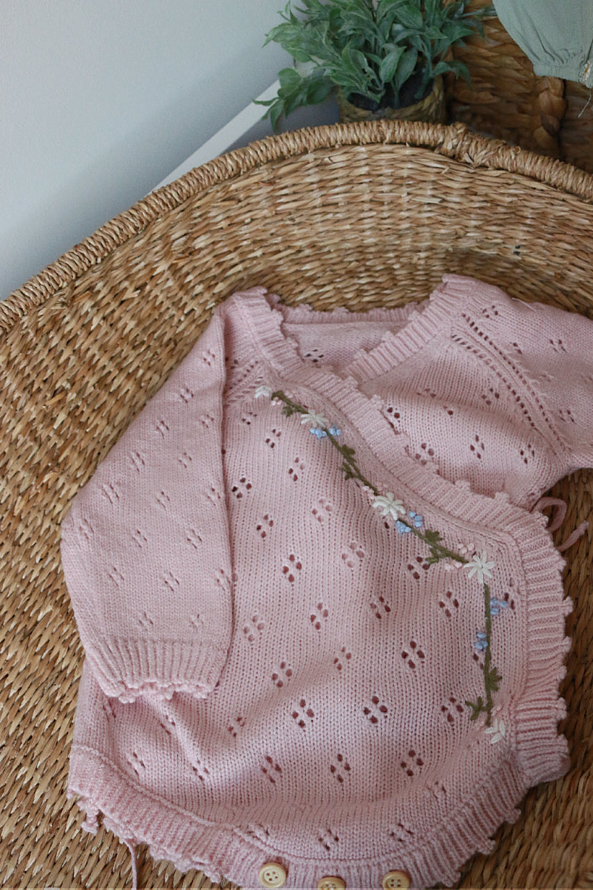 Floral Embroidery Pointelle Wrap Romper image 4